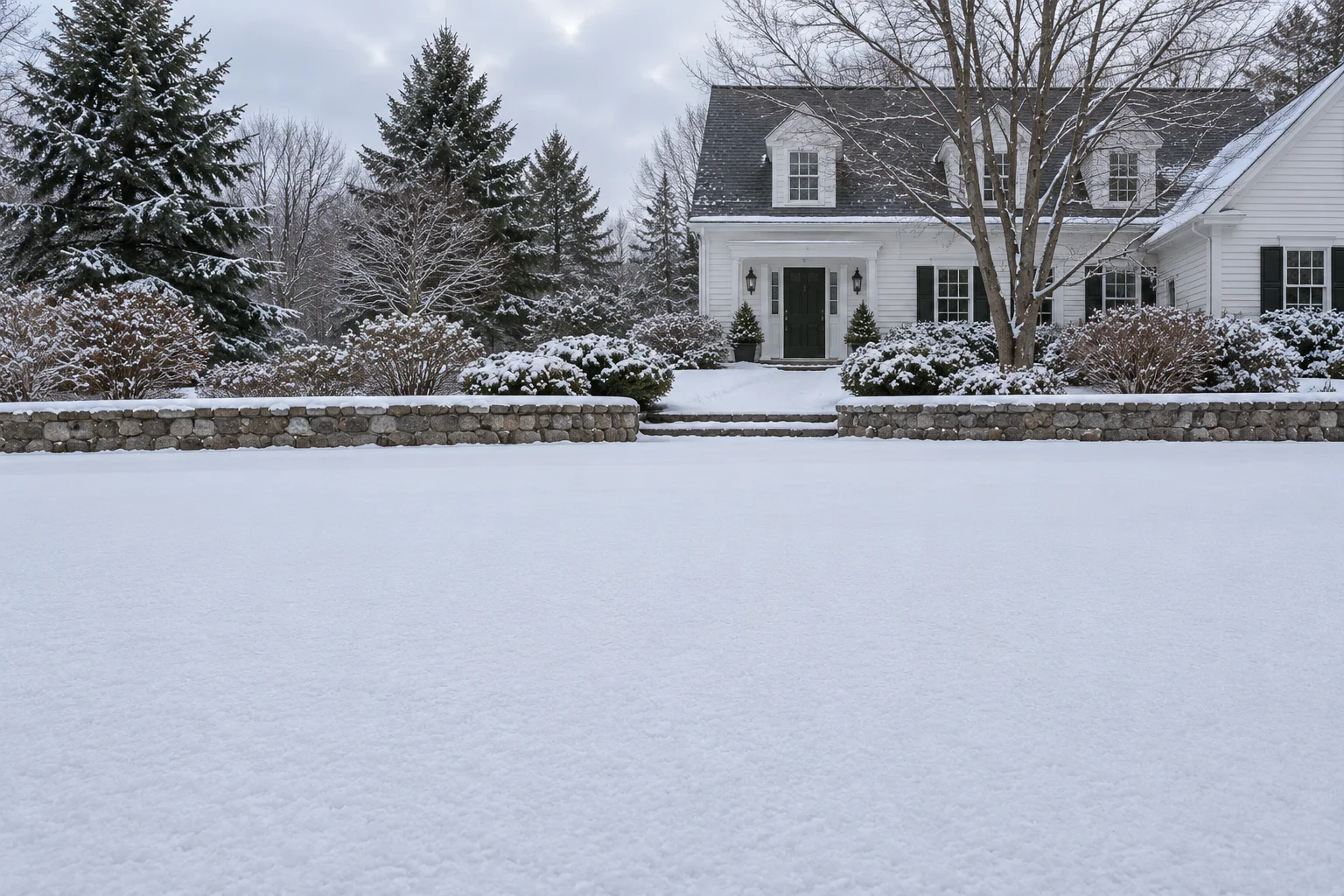 Concept: a Massachusetts home's access driveway covered in fresh snow